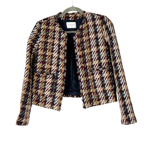 Sandro Marianne Herringbone Wool Blend Multicolor Blazer - Picture 1 of 9